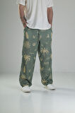 Ağaç Desenli Yeşil Baggy Pantolon