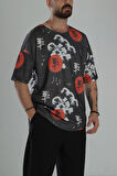 Çin Ağacı Desenli Oversize T-Shirt