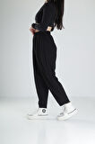Pileli Siyah Jogger Pantolon