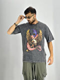 Erkek Yıkamalı Kumaş Baskılı T-Shirt