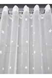 Çocuk Odası Yıldız Desenli Rustik Tül Perdesi Kuşgözü Perde Rustik Tül Perde