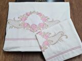 Rose Nakışlı %100 Pamuklu 6 Parça Nevresim Takımı Krem