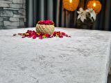 Seren Dantelli Kadife Tek Masa Örtüsü Krem Cappucino