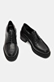 Vintage Kadın Siyah Gerçek Deri Loafer