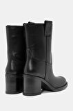 Zenda Kadın Siyah Gerçek Deri Kalın Topuklu Bot