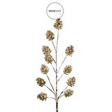 Yılbaşı Süsü Simli Kozalaklı Dal Şampanya 90 cm