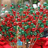 Yılbaşı Süsü Parlak Toplu Dal Kırmızı Yeşil 70 cm