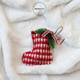 Yılbaşı Süsü Örgü Çorap Kırmızı Beyaz 25 cm