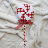 Yılbaşı Süsü Ekoseli Lolipop Şeker Kırmızı Beyaz 40 cm