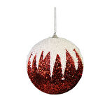 Yılbaşı Süsü Beyaz Zikzak Desenli Top Kırmızı 15 cm