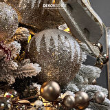 Yılbaşı Süsü Beyaz Zikzak Desenli Top Şampanya 15 cm