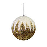 Yılbaşı Süsü Beyaz Zikzak Desenli Top Altın 15 cm
