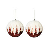 Yılbaşı Süsü Tüylü Zikzak Desenli 2'li Top Kırmızı 10 cm