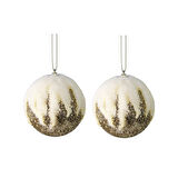 Yılbaşı Süsü Peluşlu Zikzak 2'li Top Şampanya 10 cm