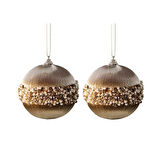 Yılbaşı Süsü Taşlı İncili 2'li Top Şampanya 10 cm