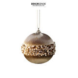 Yılbaşı Süsü Taşlı İncili 2'li Top Şampanya 10 cm