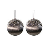 Yılbaşı Süsü Taşlı 2'li Top Gri 10 cm