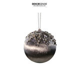 Yılbaşı Süsü Taşlı 2'li Top Gri 10 cm