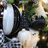 Yılbaşı Süsü Işıklı Cüce Sakallı Bereli Kafa Siyah 15 cm