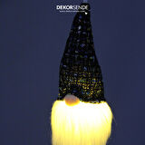 Yılbaşı Süsü Işıklı Cüce Sakallı Bereli Kafa Siyah 15 cm