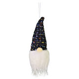 Yılbaşı Süsü Işıklı Cüce Sakallı Bereli Kafa Siyah 15 cm