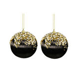 Yılbaşı Süsü Altın Pullu 2'li Top Siyah 10 cm