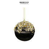 Yılbaşı Süsü Altın Pullu 2'li Top Siyah 10 cm