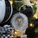 Yılbaşı Süsü Taşlı Yuvarlak Çerçeve Gümüş 10 cm