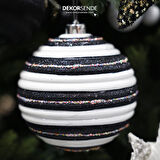Yılbaşı Süsü Halka Çizgili Top Siyah Beyaz 15 cm