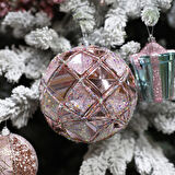 Yılbaşı Süsü Karo Desenli Top Pembe 15 cm