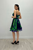 Organze Sifon Kumaş Desenli Mini Elbise - MOR