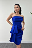 Saten Kumaş Straplez Mini Elbise - SAKS MAVİ