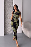 Dijital Baskı Tül Elbise - YEŞİL/SİYAH