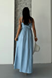 Müslin Kumaş Uzun Elbise - BEBE MAVİSİ
