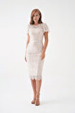 Full Boncuklu Kalem Elbise - BEYAZ