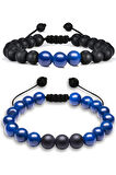 Sertifikalı Makrome Mavi Akik Taşı Doğal Taş Bileklik Seti