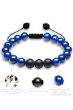 Sertifikalı Makrome Mavi Akik Taşı Doğal Taş Bileklik Seti