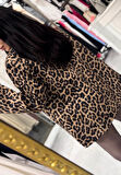 Morni Leopar Desenli Oversize Boyfriend Kesim Blazer