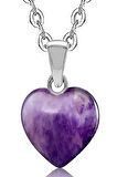 Sertifikalı Kalp Model Ametist Doğal Taş Kolye