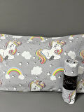 Tek Kişilik Unicorn Desen Lastikli Çarşaf Seti Gri 100x200 Cm
