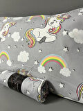 Tek Kişilik Unicorn Desen Lastikli Çarşaf Seti Gri 100x200 Cm