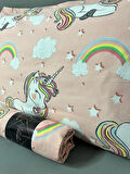 Tek Kişilik Unicorn Desen Lastikli Çarşaf Seti Somon 100x200 Cm