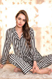 Çizgili Saten Pijama Takımı