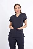 UÇAK MEDİKAL ANTRASİT GRİ CORE-FLEX KADIN LİKRALI CERRAHİ TAKIM-DOKTOR HEMŞİRE
