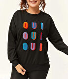 Kadın Büyük Beden Renkli Harf Nakışlı Sweatshirt