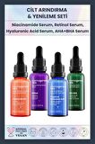 Cilt Yenileyici Bakım 4'lü Set - Canlandıran Yoğun Nemlendirici Serum Gözenek Sıkılaştırıcı Onarıcı
