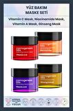 Yüz Bakım Maske Seti 4'lü - Yenileyici Sıkılaştırıcı Ginseng Nemlendirici Vitamin C Aydınlatıcı