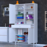 Kayra Banyo ve Mutfak Dolabı Çok Amaçlı Dolap Tek Çekmece 3 Kapak 7 Raf 10 Bölme 90x173x32,5 cm