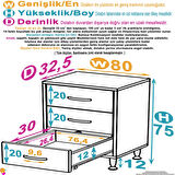 Efil 3'lü Çekmece Banyo Dolabı Çok Amaçlı Çekmecelerle Daha Düzenli 80x75x32,5 cm