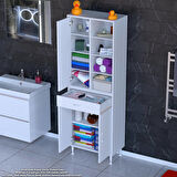Kayra Banyo ve Mutfak Dolabı Çok Amaçlı Dolap Tek Çekmece 3 Kapak 7 Raf 10 Bölme 65x173x32,5 cm